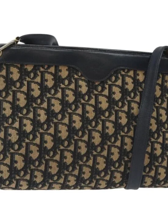 Christian Dior Trotter Canvas Shoulder Bag Navy Gold Auth BA3029 - Picture 1 of 16